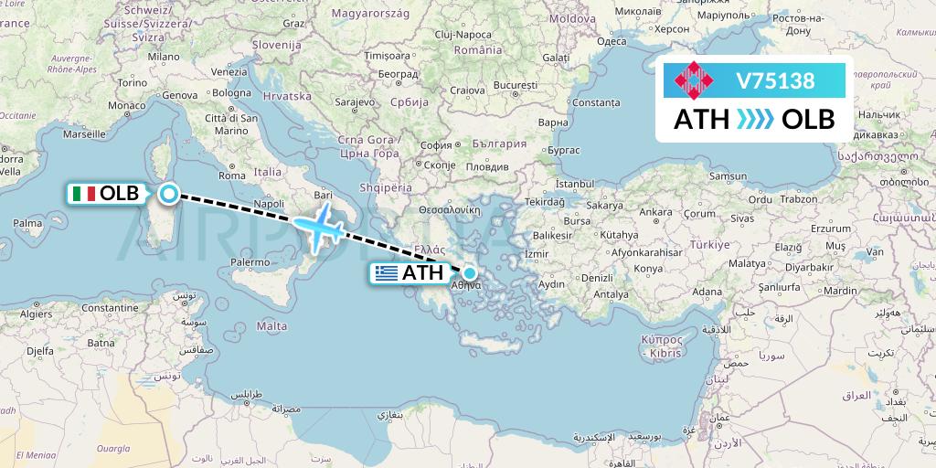 V75138 Volotea Flight Map: Athens to Olbia