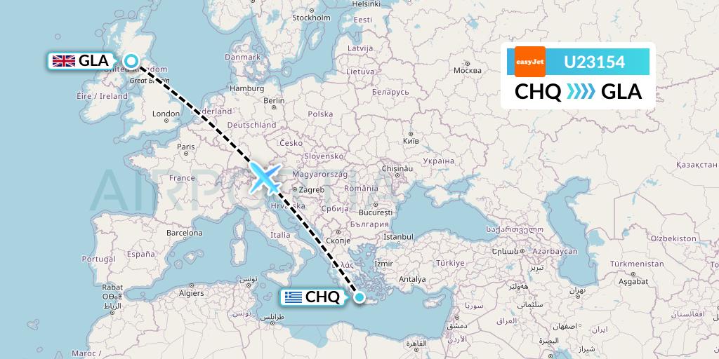 U23154 EasyJet Flight Map: Chania to Glasgow