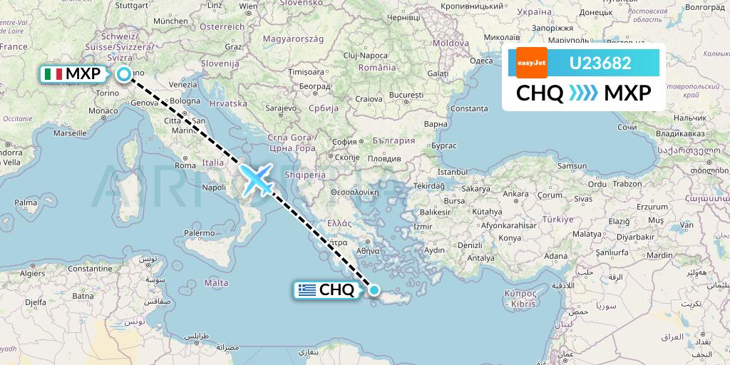U23682 EasyJet Flight Map: Chania to Milan