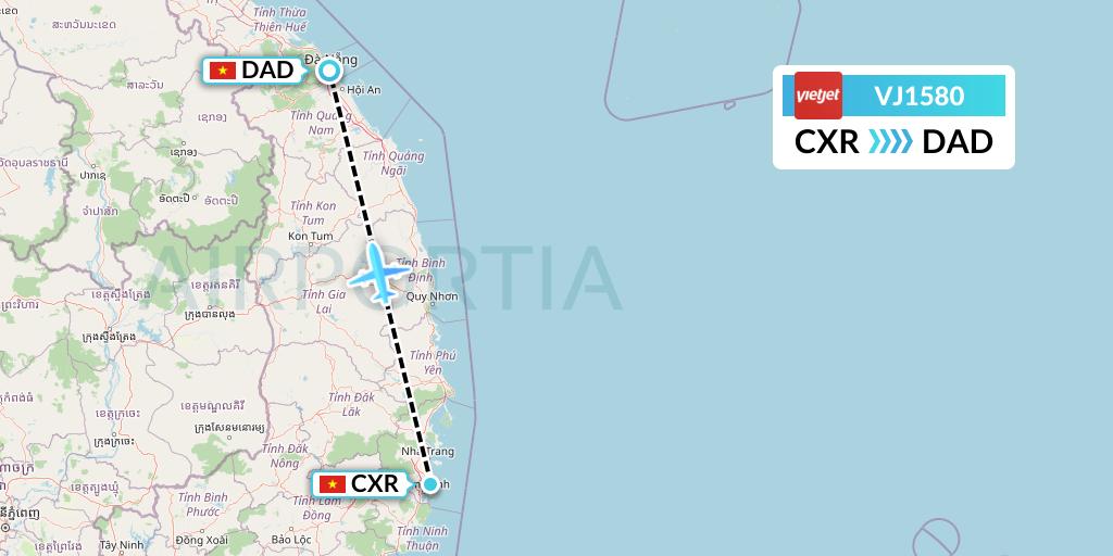 VJ1580 VietJet Air Flight Map: Nha Trang to Da Nang