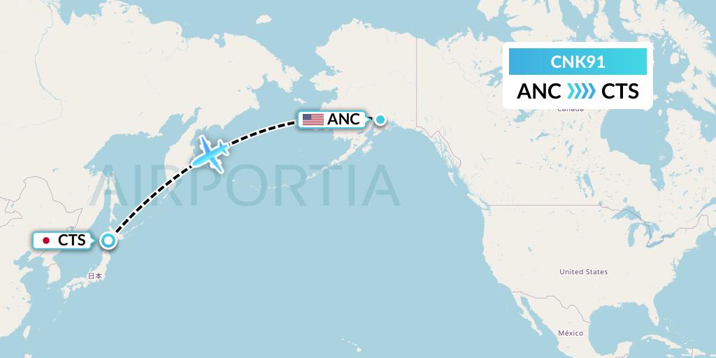 CNK91 Sunwest Aviation Flight Map: Anchorage to Sapporo
