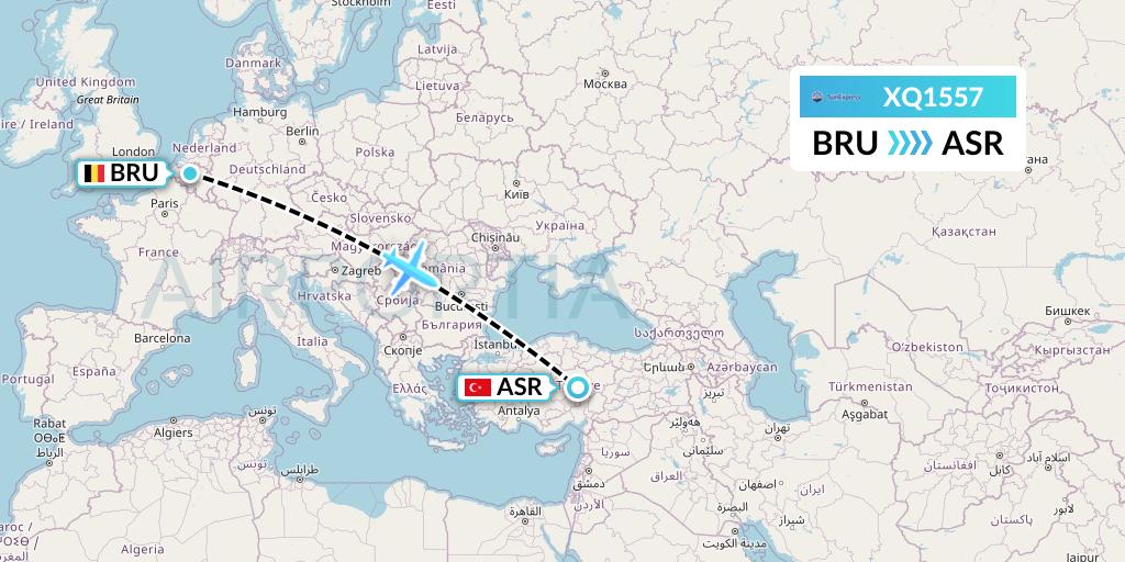 XQ1557 SunExpress Flight Map: Brussels to Kayseri