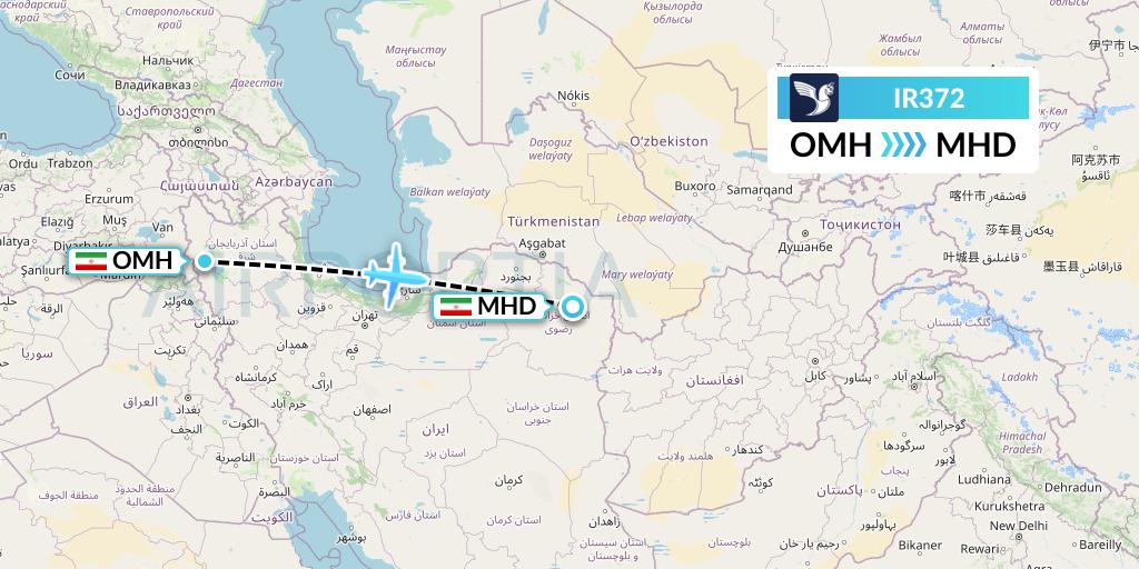 IR372 Iran Air Flight Map: Urmia to Mashhad