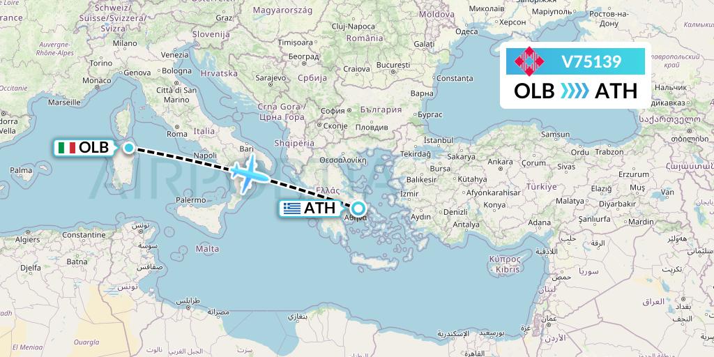 V75139 Volotea Flight Map: Olbia to Athens