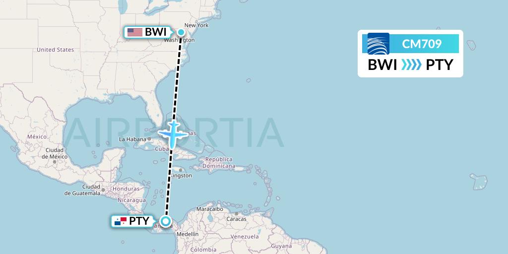 CM709 Copa Airlines Flight Map: Baltimore to Panama City