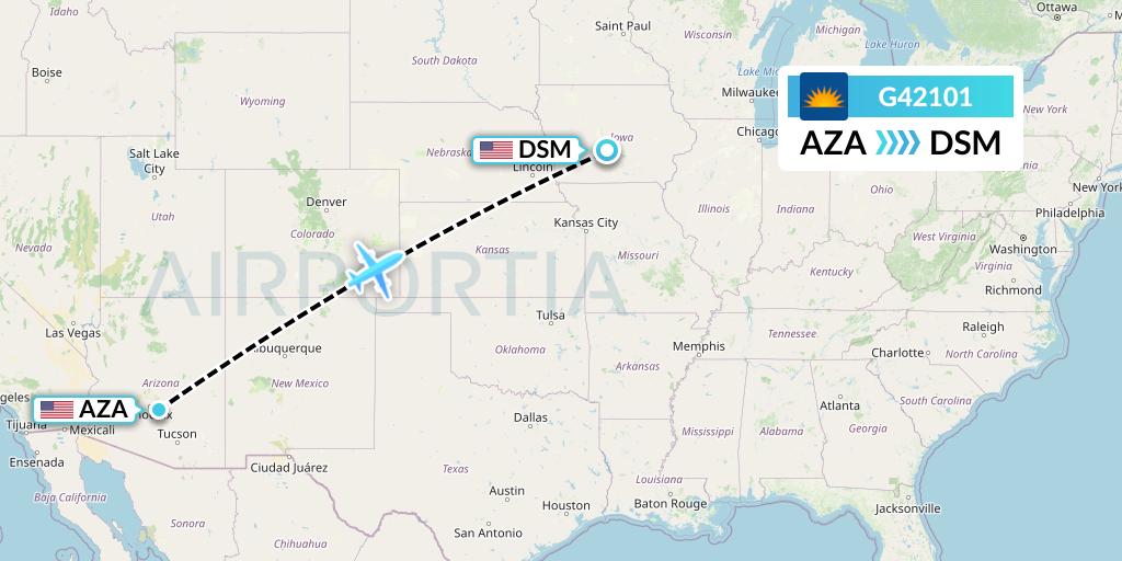 G42101 Allegiant Air Flight Map: Phoenix to Des Moines