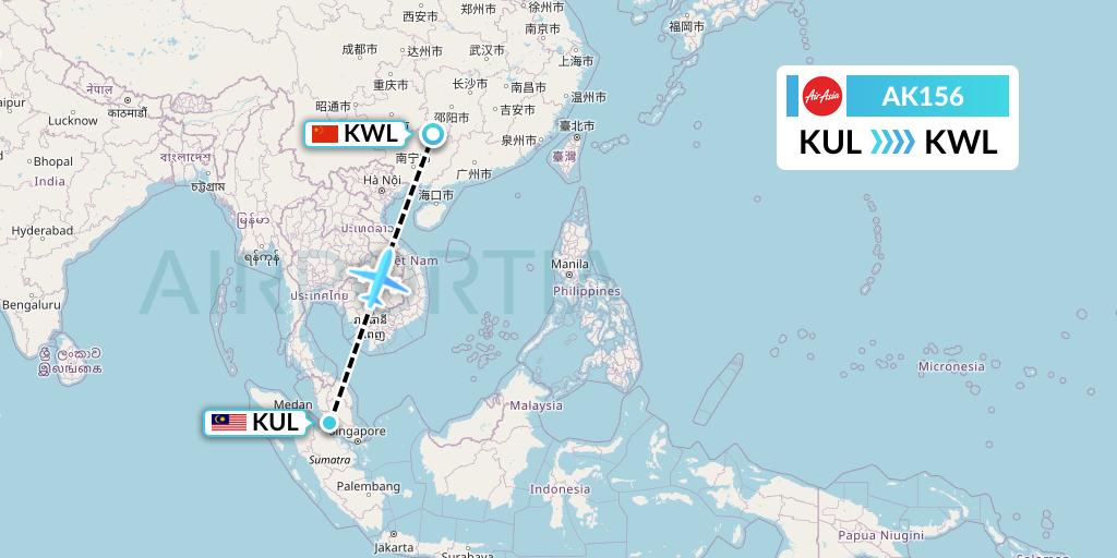 AK156 AirAsia Flight Map: Kuala Lumpur to Guilin