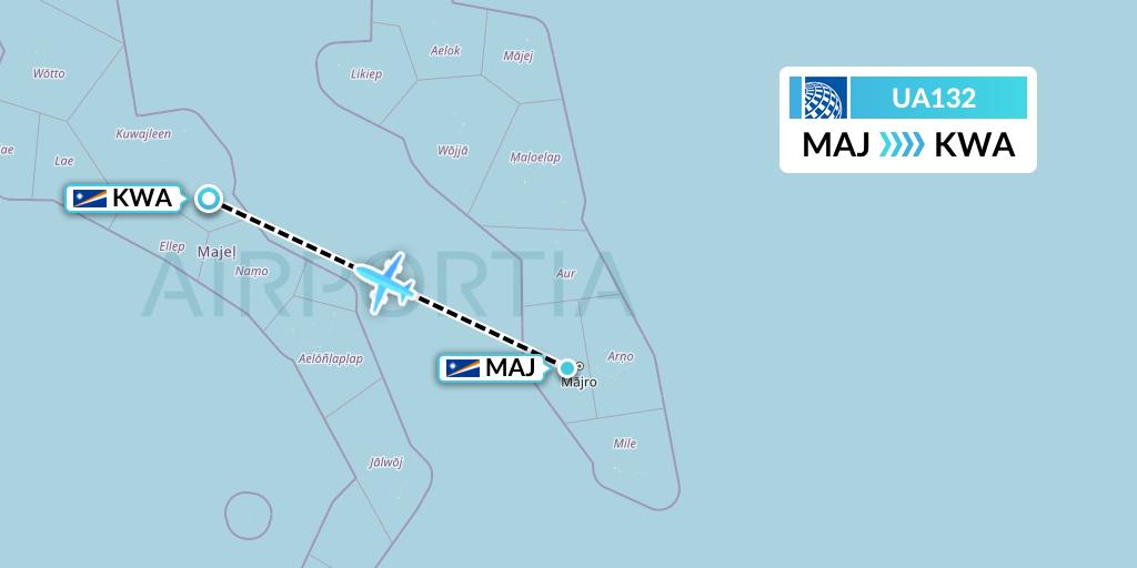 UA132 United Airlines Flight Map: Majuro to Kwajalein