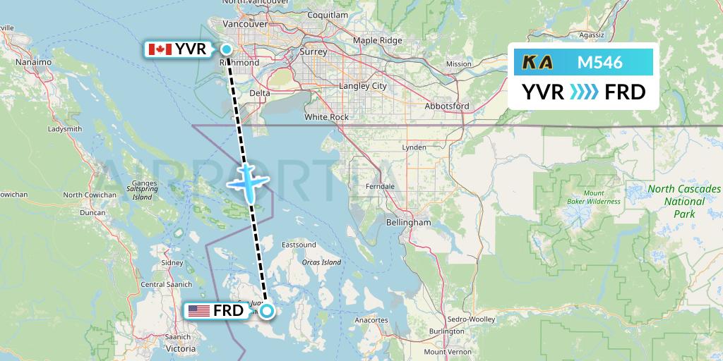 M546 Kenmore Air Flight Map: Vancouver to Friday Harbor