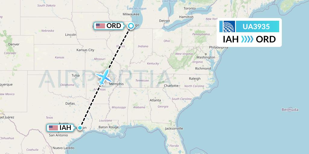 UA3935 United Airlines Flight Map: Houston to Chicago