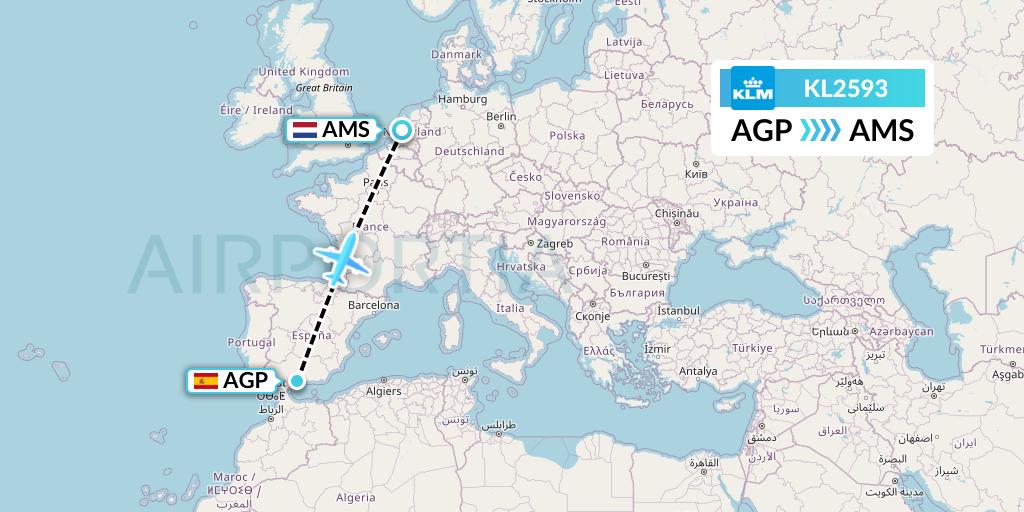 KL2593 KLM Flight Map: Malaga to Amsterdam