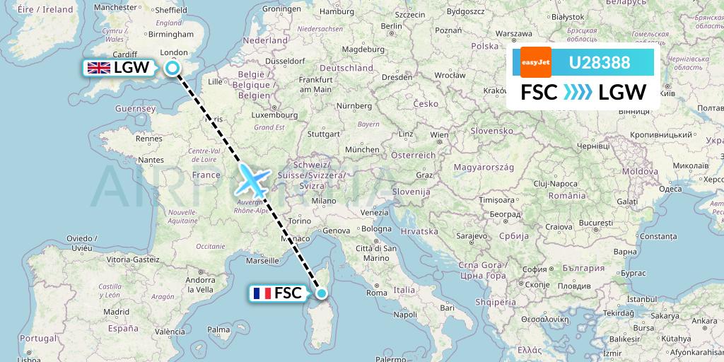 U28388 EasyJet Flight Map: Figari to London