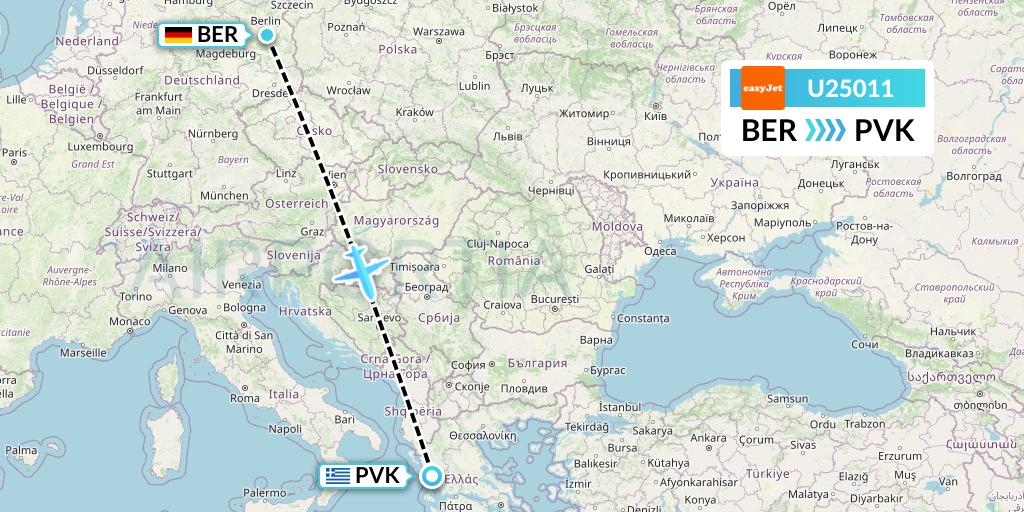 U25011 EasyJet Flight Map: Berlin to Preveza