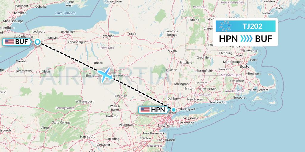 TJ202 Tradewind Aviation Flight Map: White Plains to Buffalo