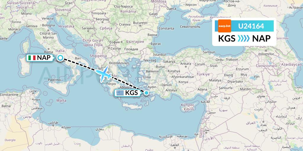 U24164 EasyJet Flight Map: Kos to Naples