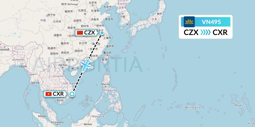 VN495 Vietnam Airlines Flight Map: Changzhou to Nha Trang