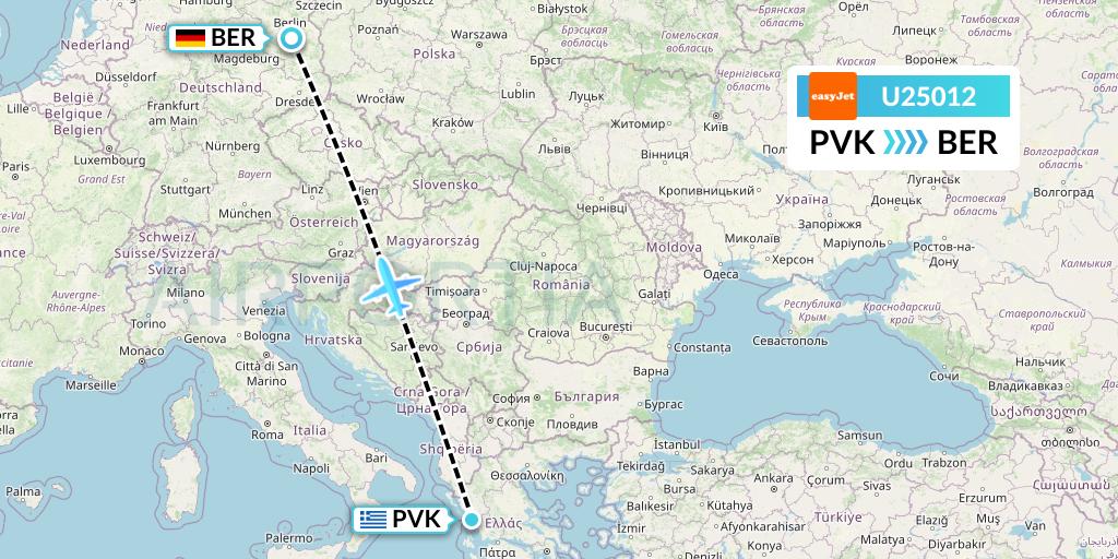 U25012 EasyJet Flight Map: Preveza to Berlin