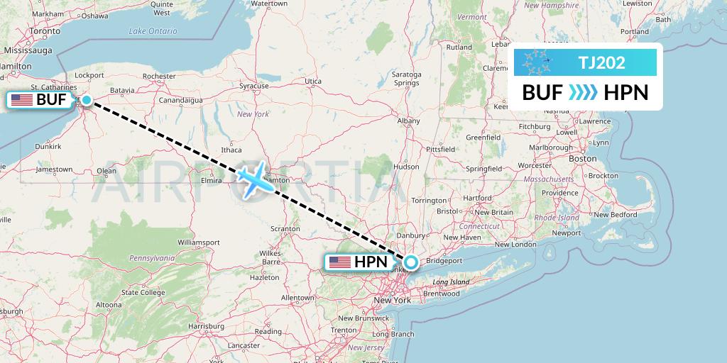 TJ202 Tradewind Aviation Flight Map: Buffalo to White Plains