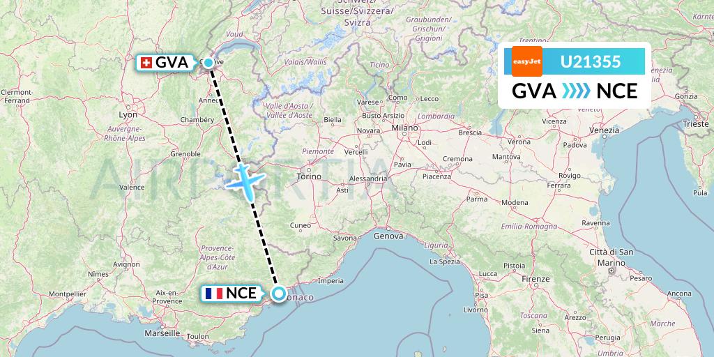 U21355 EasyJet Flight Map: Geneva to Nice