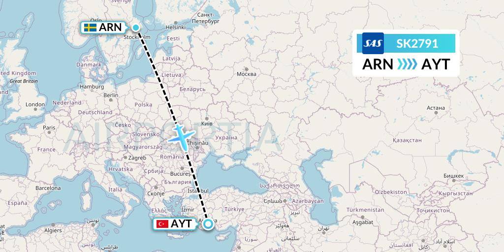 SK2791 SAS Flight Map: Stockholm to Antalya