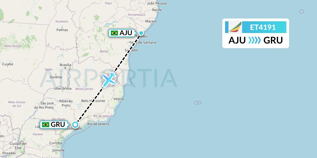 ET4191 Ethiopian Airlines Flight Map: Aracaju to Sao Paulo