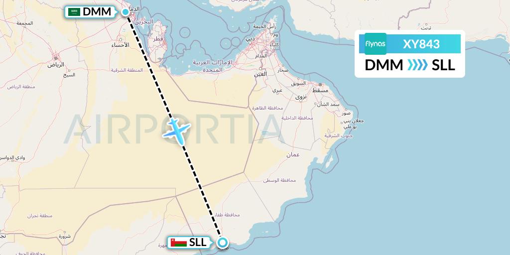 XY843 Flynas Flight Map: Dammam to Salalah