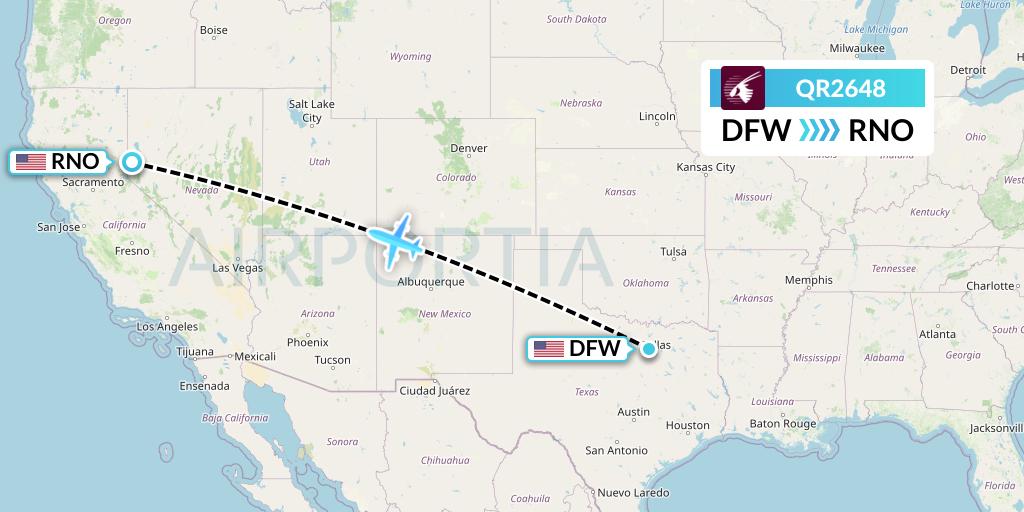 QR2648 Qatar Airways Flight Map: Dallas to Reno