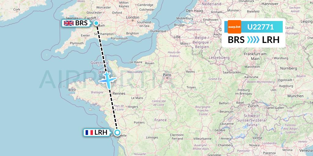 U22771 EasyJet Flight Map: Bristol to La Rochelle