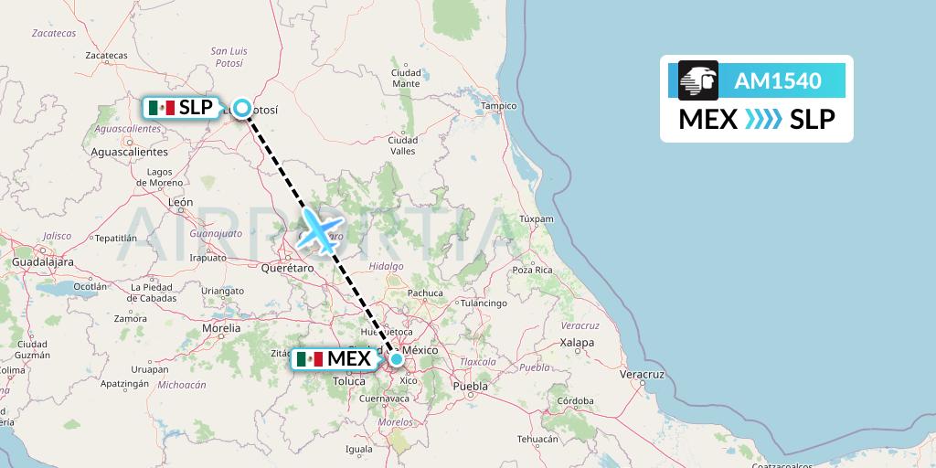 AM1540 Aeromexico Flight Map: Mexico City to San Luis Potosi