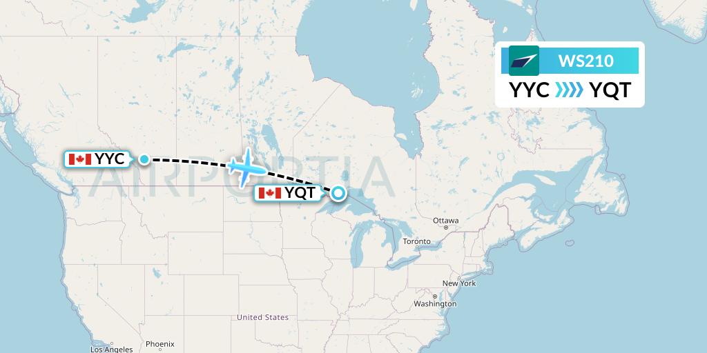 WS210 WestJet Flight Map: Calgary to Thunder Bay