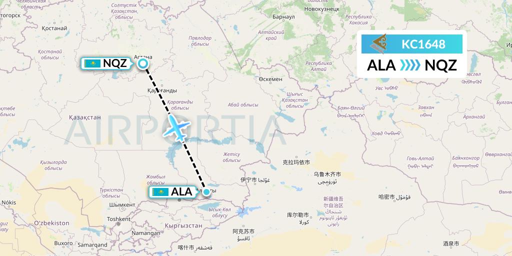 KC1648 Air Astana Flight Map: Almaty to Astana