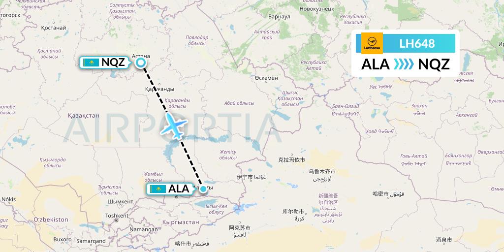 LH648 Lufthansa Flight Map: Almaty to Astana