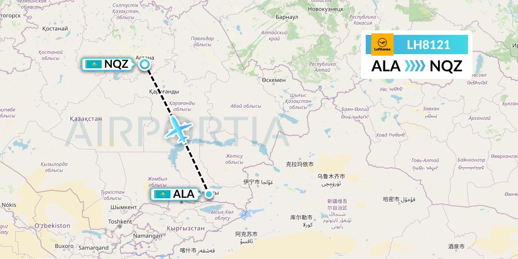 LH8121 Lufthansa Flight Map: Almaty to Astana