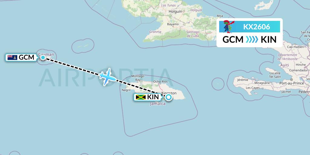 KX2606 Cayman Airways Flight Map: George Town to Kingston