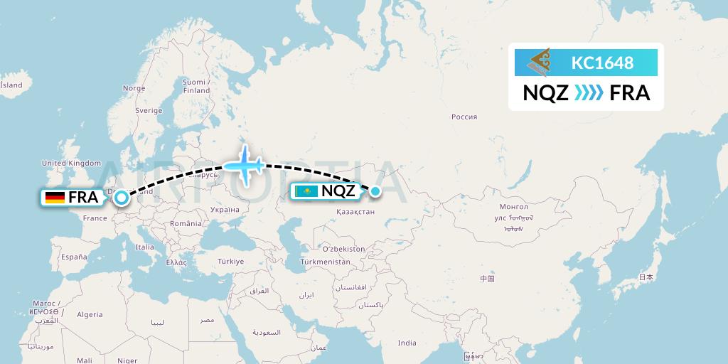 KC1648 Air Astana Flight Map: Astana to Frankfurt