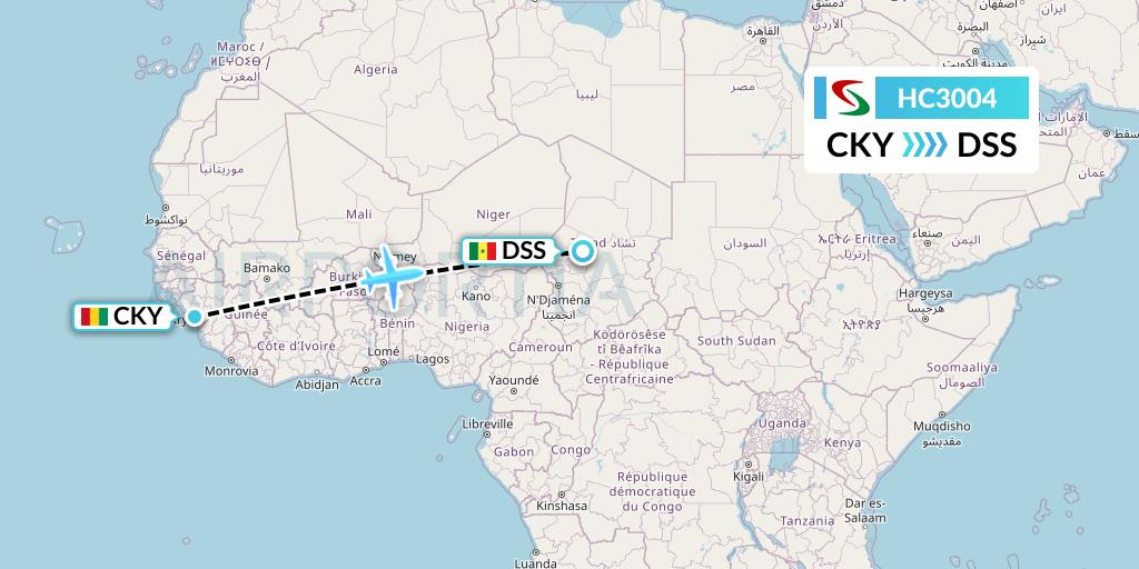 HC3004 Air Senegal Flight Map: Conakry to Dakar