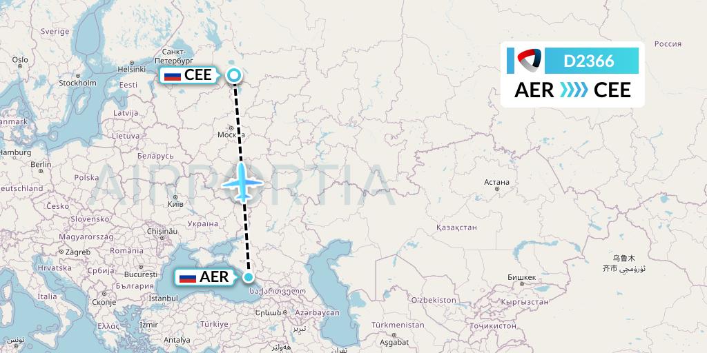 D2366 Severstal Aircompany Flight Map: Sochi to Cherepovets
