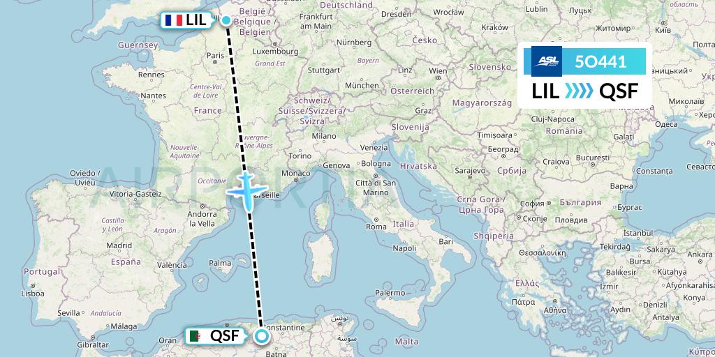 5O441 ASL Airlines France Flight Map: Lille to Setif