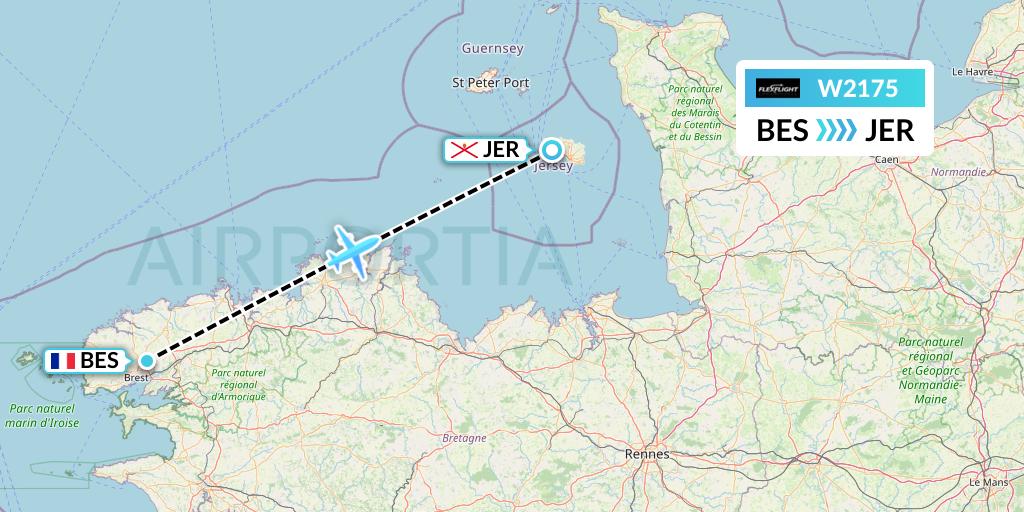 W2175 Flex Flight Flight Map: Brest to Jersey