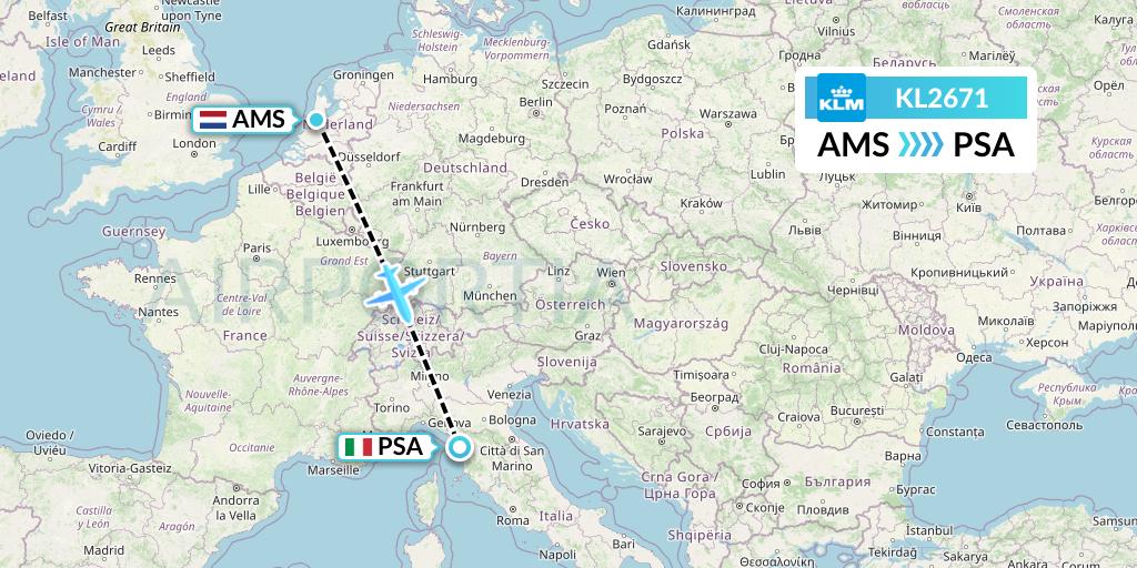 KL2671 KLM Flight Map: Amsterdam to Pisa