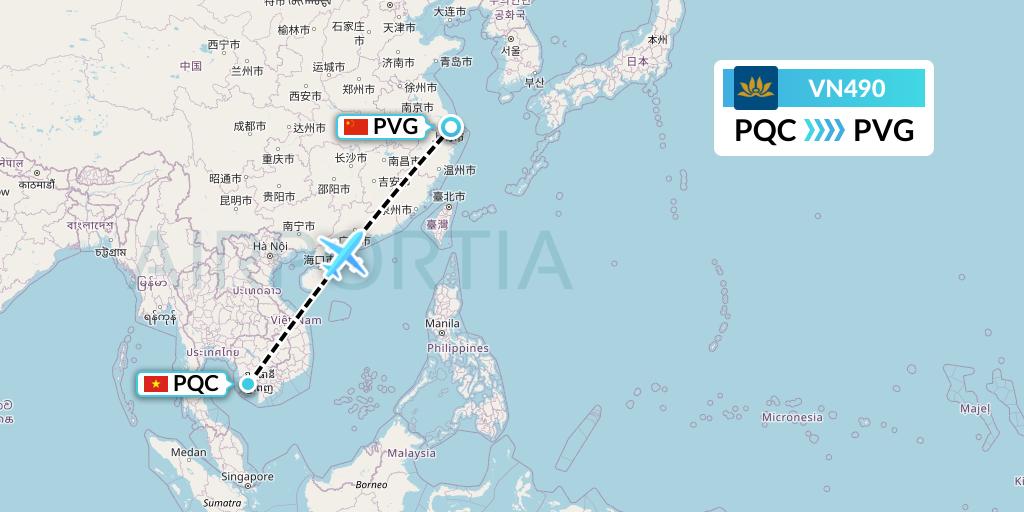 VN490 Vietnam Airlines Flight Map: Phu Quoc to Shanghai
