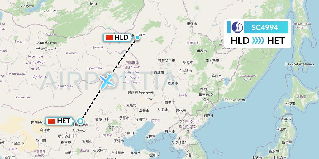 SC4994 Shandong Airlines Flight Map: Hailar to Hohhot