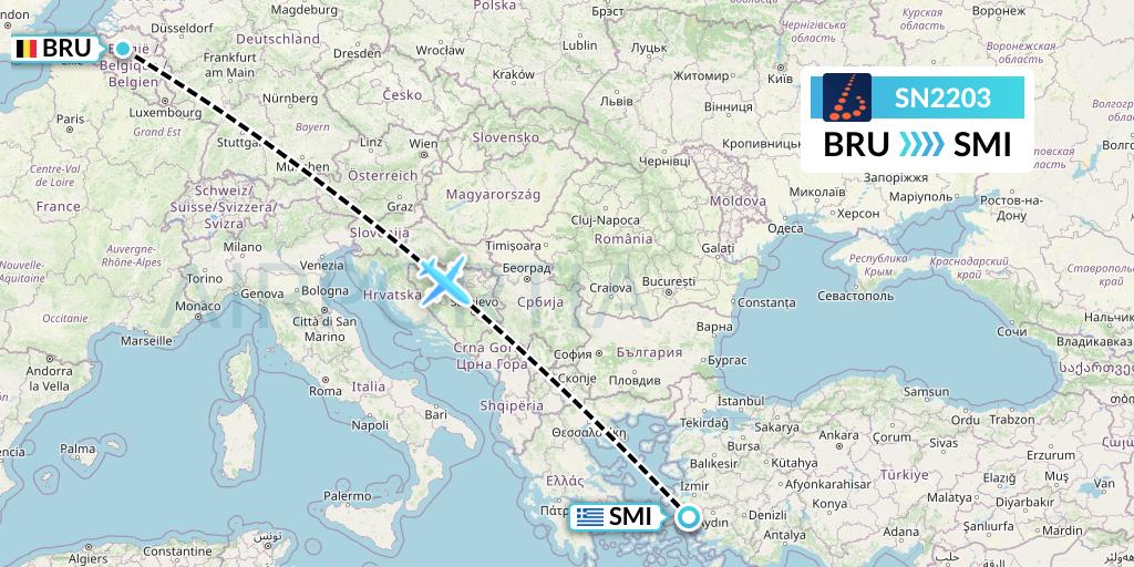 SN2203 Brussels Airlines Flight Map: Brussels to Samos