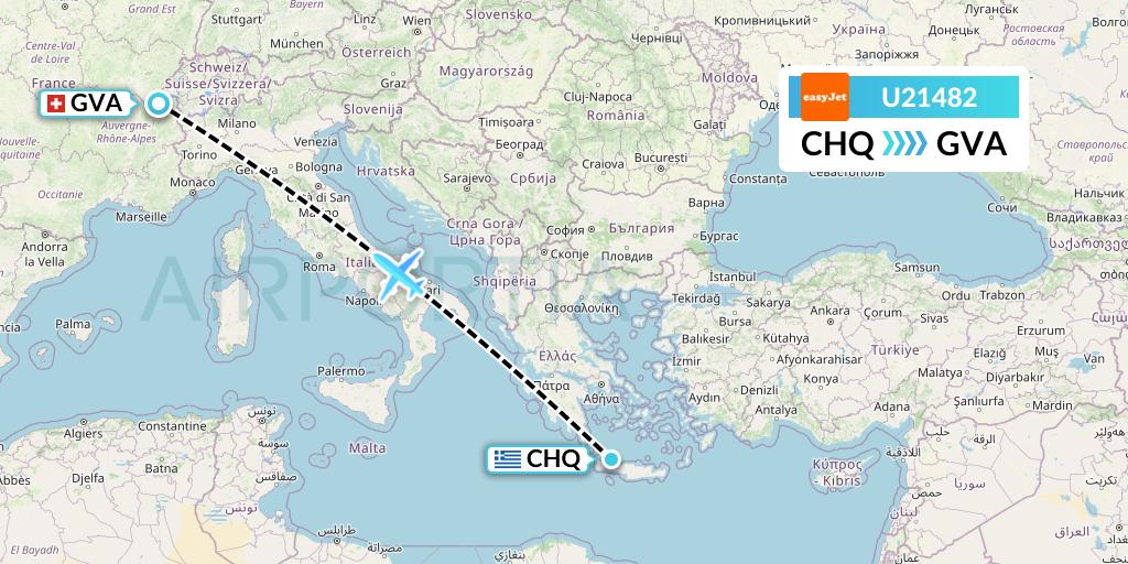 U21482 EasyJet Flight Map: Chania to Geneva