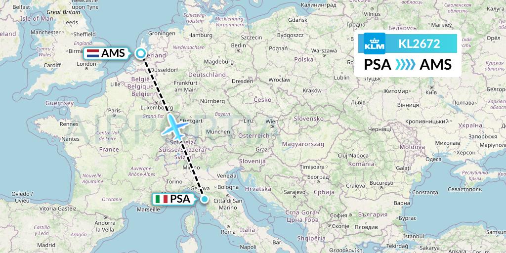 KL2672 KLM Flight Map: Pisa to Amsterdam