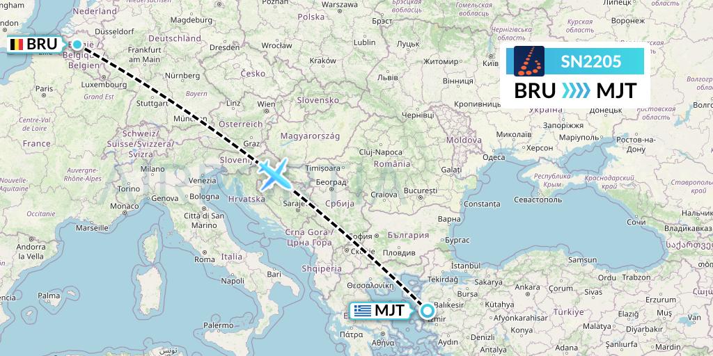 SN2205 Brussels Airlines Flight Map: Brussels to Mytilene