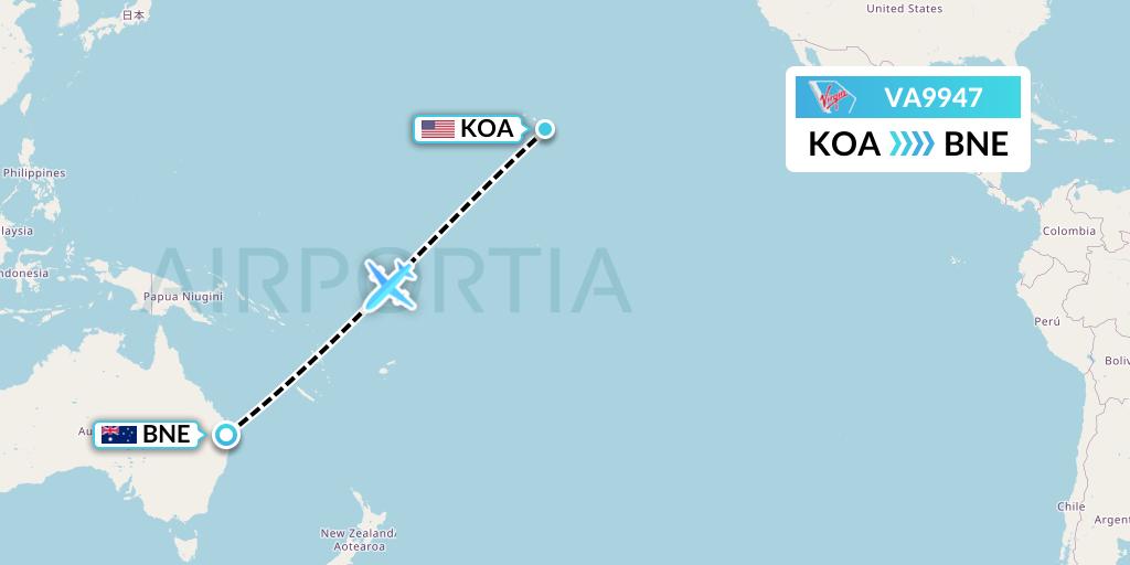 VA9947 Virgin Australia Flight Map: Kailua-Kona to Brisbane