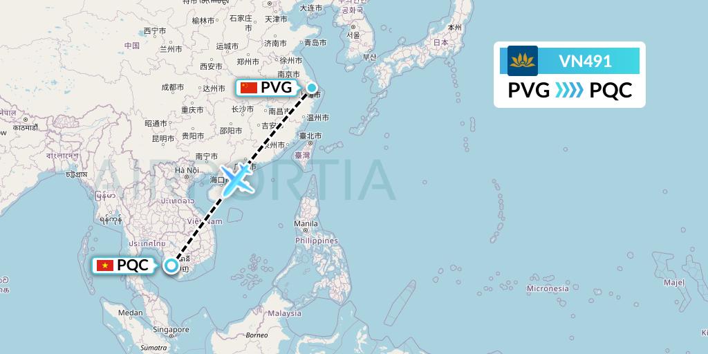 VN491 Vietnam Airlines Flight Map: Shanghai to Phu Quoc