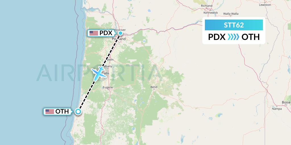 STT62 Western Aircraft, Inc. Flight Map: Portland to North Bend