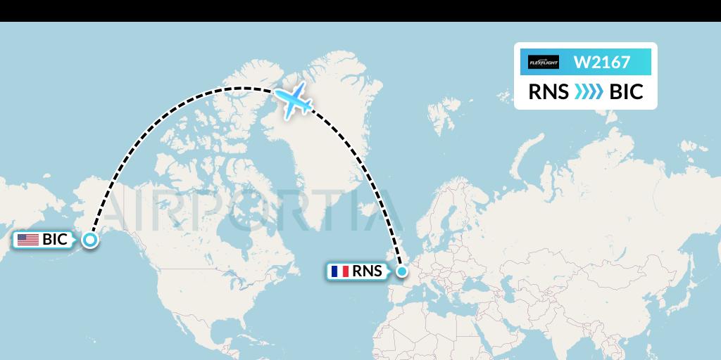 W2167 Flex Flight Flight Map: Rennes to Big Creek